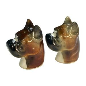 Vintage Boxer Dog Head Salt and Pepper Shakers Japan